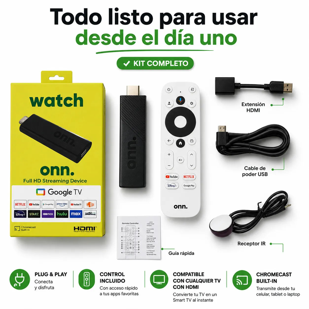 Decodificador SmarTV 4K - Dispositivo de Streaming Onn Google TV