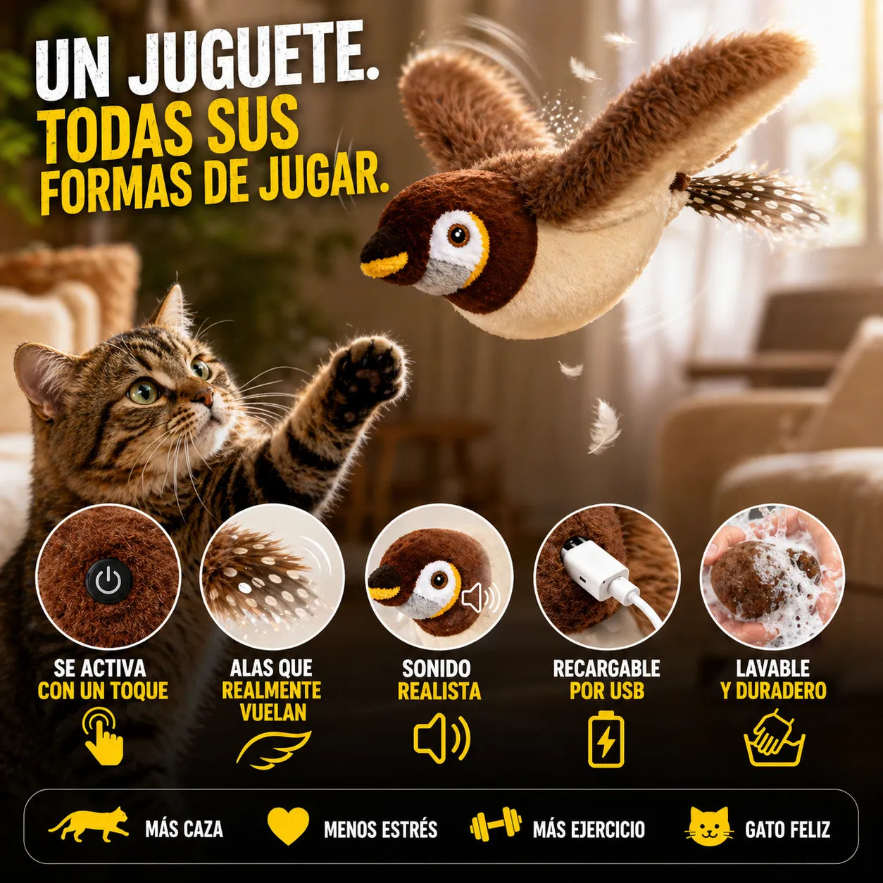 FlappyCat™ - Pájaro Interactivo para Gatos