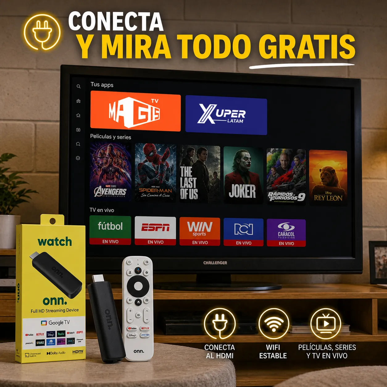 Decodificador SmarTV 4K - Dispositivo de Streaming Onn Google TV